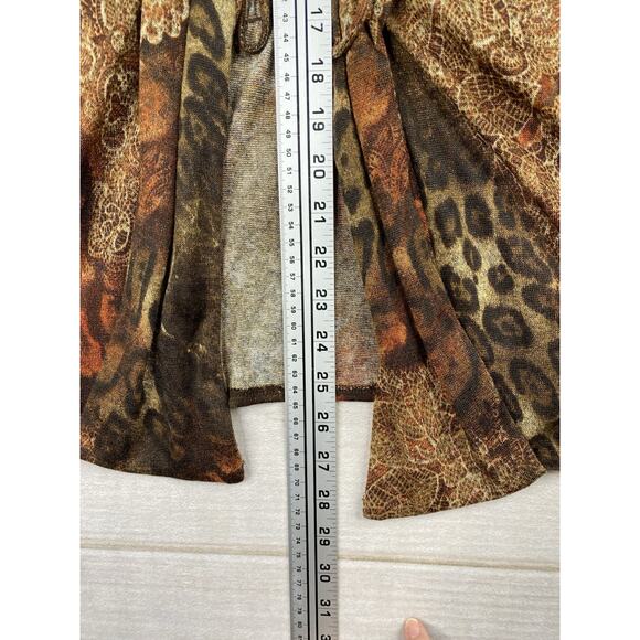 Chico's Cardigan Sz 2 L Brown Animal Print Tie Front USA Made Retro 90s Y2K Knit - Picture 6 of 10